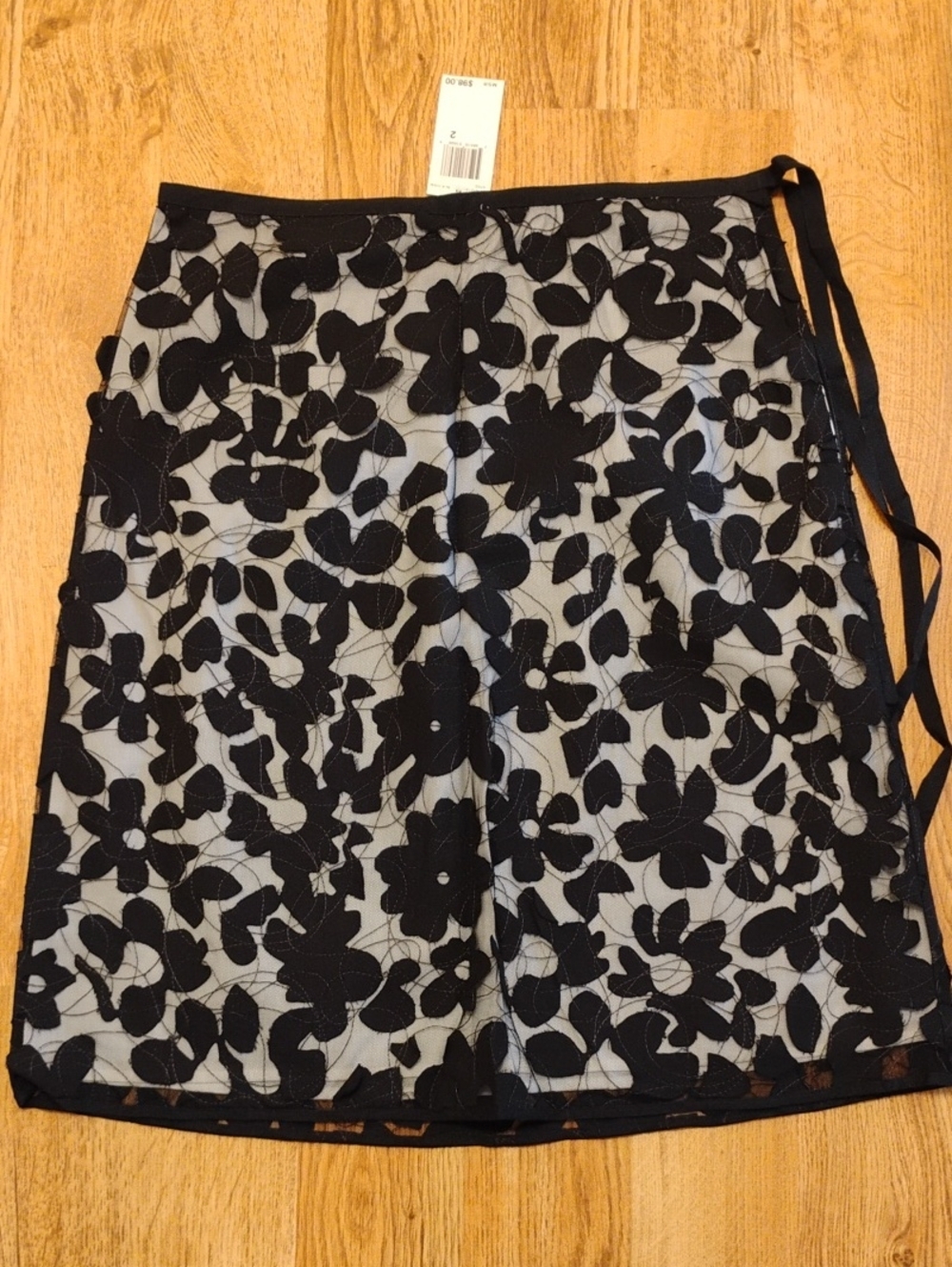 Max Studio Black Lace Overlay Skirt with Neutral Underskirt